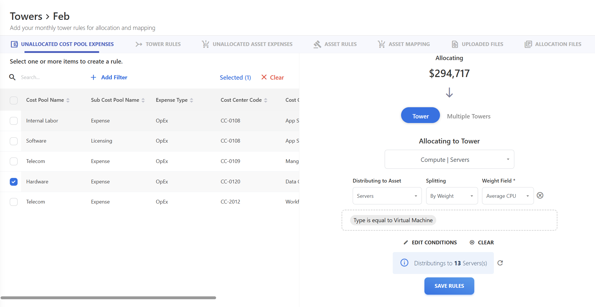Yarken allocation rule builder interface